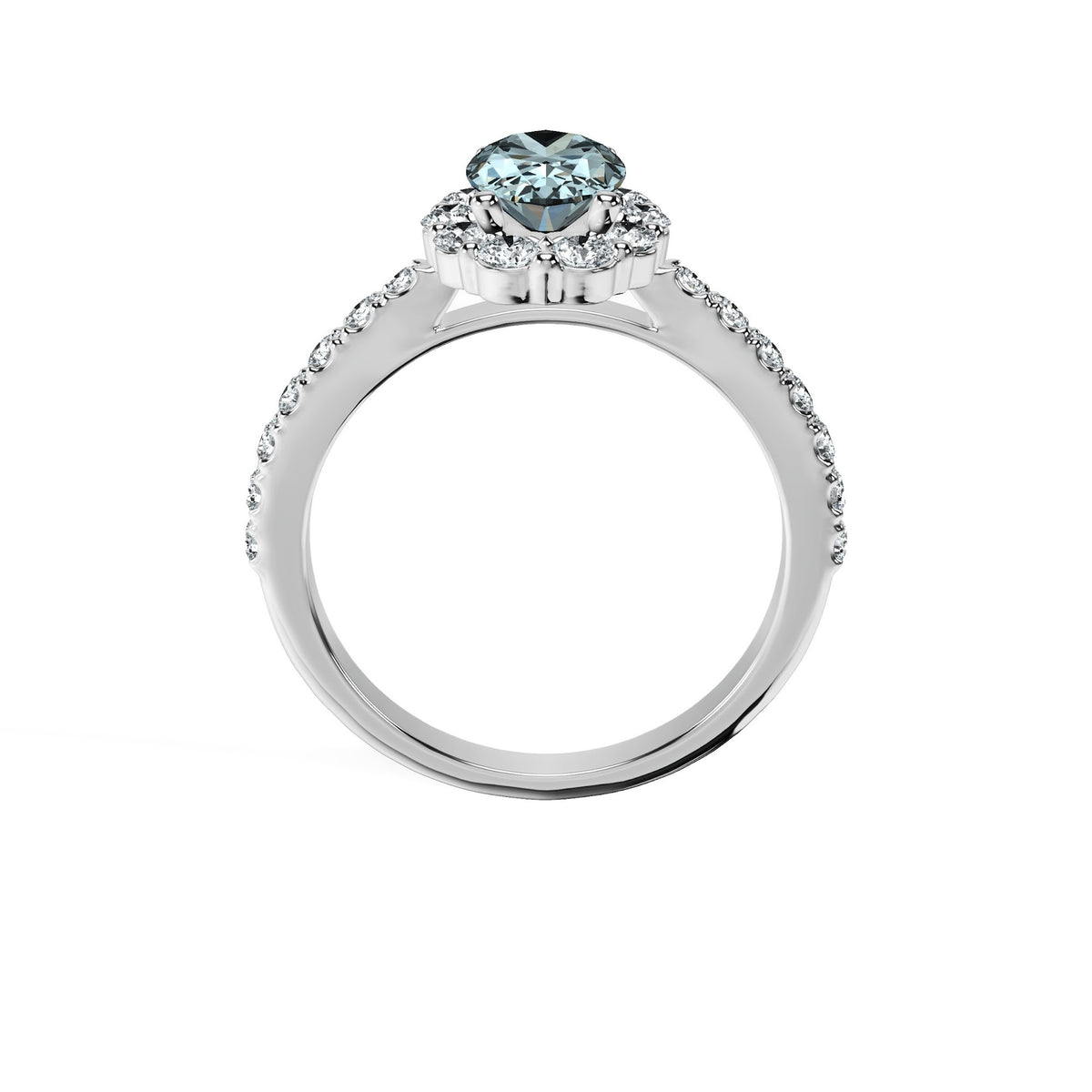 Anillo De Compromiso Halo Aguamarina Floral Hal-008 Oro Blanco 18K Oval 1 Aguamarina Natural