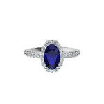 Anillo De Compromiso Halo Zafiro Azul Floral Hal-008 Oro Blanco 18K Oval 0.5 Zafiro Azul Cultivado en Laboratorio