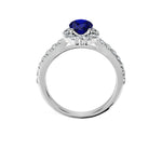 Anillo De Compromiso Halo Zafiro Azul Floral Hal-008 Oro Blanco 18K Oval 1.5 Zafiro Azul Cultivado en Laboratorio