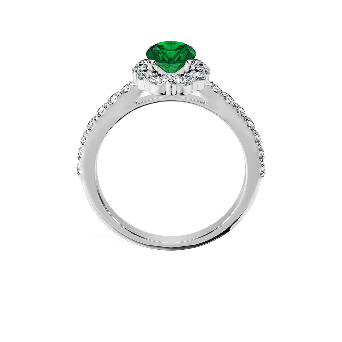 Anillo De Compromiso Halo Esmeralda Floral Hal-008 Oro Blanco 18K Oval 0.5 Esmeralda Cultivado en Laboratorio