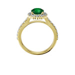 Anillo De Compromiso Halo Esmeralda Floral Hal-008 Oro Amarillo 18K Redondo 1.5 Esmeralda Cultivado en Laboratorio
