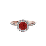 Anillo De Compromiso Halo Rubi Floral Hal-008 Oro Rosado 18K Redondo 0.5 Rubi Cultivado en Laboratorio