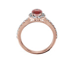 Anillo De Compromiso Halo Rubi Floral Hal-008 Oro Rosado 18K Oval 1.5 Rubi Cultivado en Laboratorio
