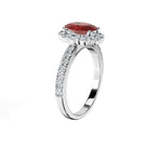 Anillo De Compromiso Halo Rubi Floral Hal-008 Platino Oval 1.5 Rubi Cultivado en Laboratorio