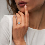 Anillo De Compromiso Halo Diamante Floral Hal-008 Platino Princesa 0.45 Diamante Cultivado en Laboratorio