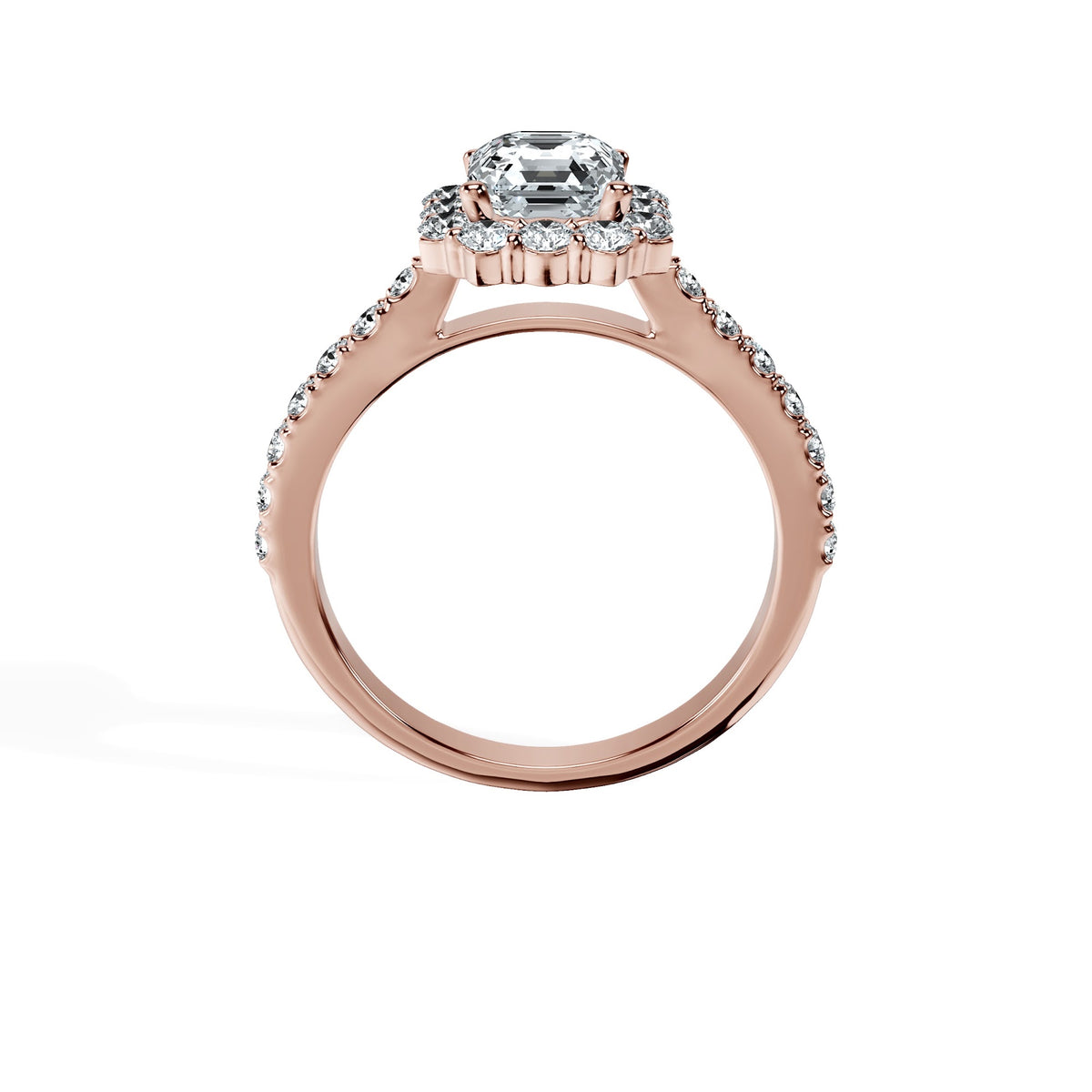 Anillo De Compromiso Halo Diamante Floral Hal-008 Oro Rosado 18K Asscher 0.5 Diamante Natural