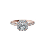 Anillo De Compromiso Halo Diamante Floral Hal-008 Oro Rosado 18K Asscher 0.45 Diamante Cultivado en Laboratorio