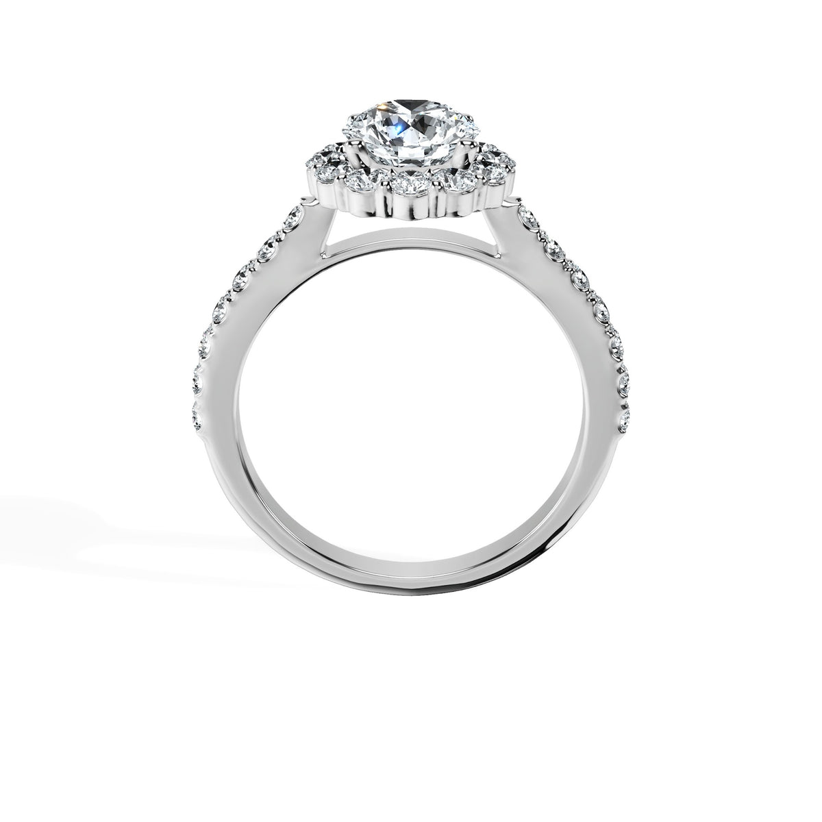 Anillo De Compromiso Halo Diamante Floral Hal-008 Oro Blanco 18K Redondo 0.4 Diamante Cultivado en Laboratorio