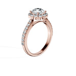 Anillo De Compromiso Halo Diamante Floral Hal-008 Oro Rosado 18K Redondo 0.25 Diamante Cultivado en Laboratorio