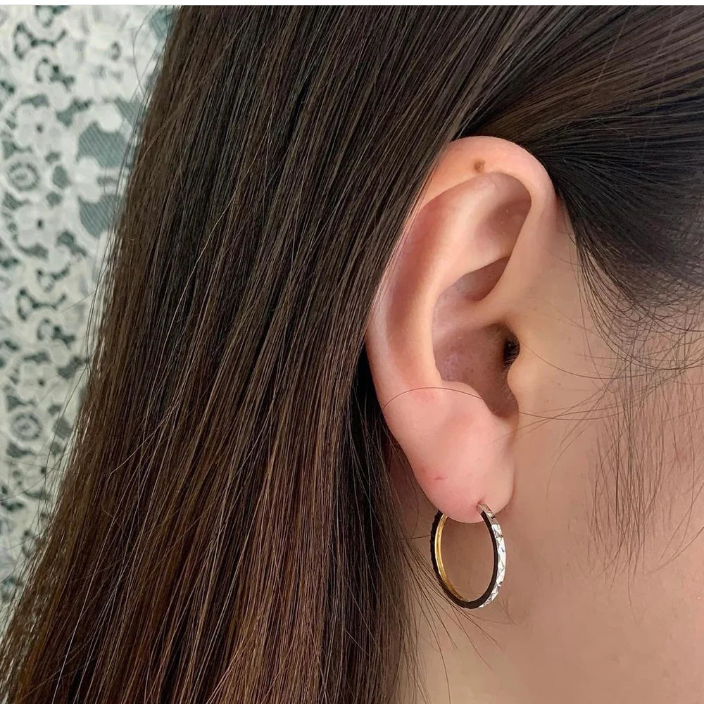 Aros Argolla Bicolor Oro 18K Mujer