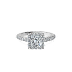 Anillo De Compromiso Halo Diamante Floral Hal-008 Oro Blanco 18K Princesa 0.15 Diamante Cultivado en Laboratorio