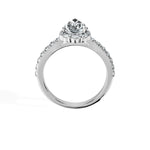 Anillo De Compromiso Halo Diamante Floral Hal-008 Oro Blanco 18K Pera 0.25 Diamante Cultivado en Laboratorio