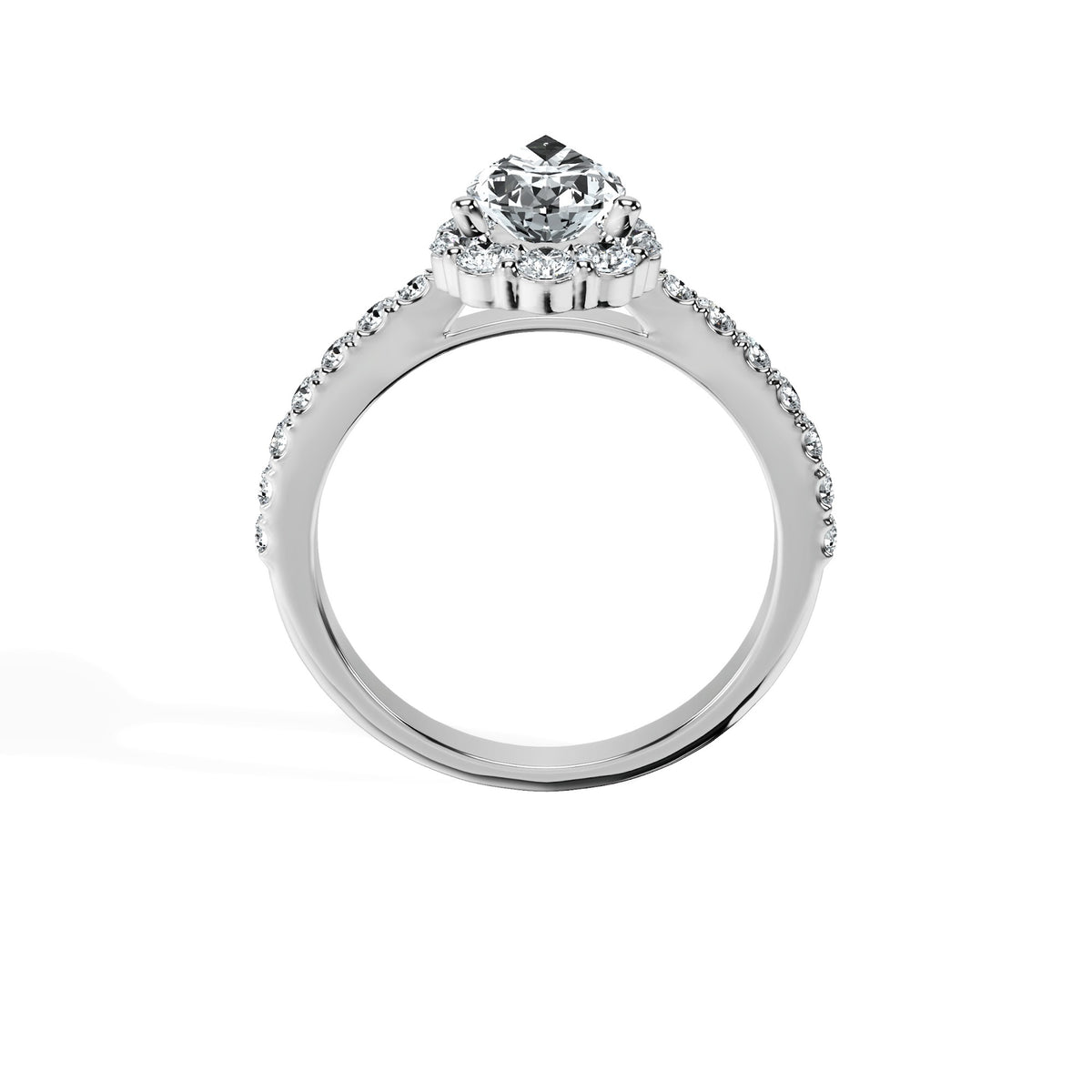 Anillo De Compromiso Halo Diamante Floral Hal-008 Oro Blanco 18K Pera 0.25 Diamante Cultivado en Laboratorio
