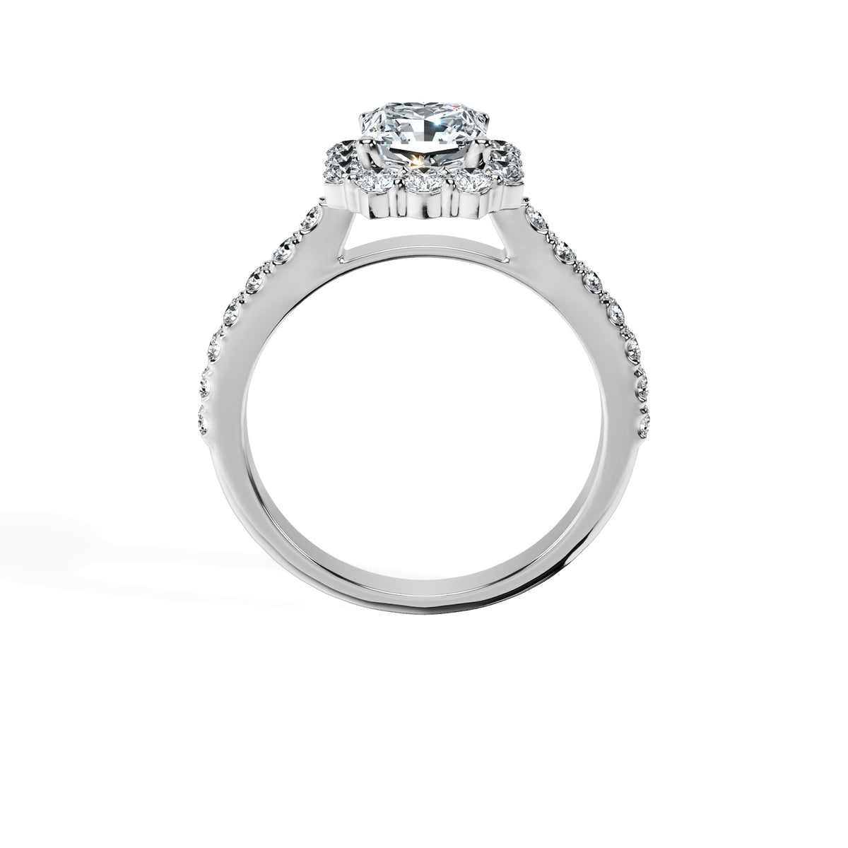 Anillo De Compromiso Halo Diamante Floral Hal-008 Oro Amarillo 18K Radiante 0.4 Diamante Cultivado en Laboratorio