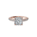 Anillo De Compromiso Halo Diamante Floral Hal-008 Oro Rosado 18K Princesa 0.35 Diamante Natural