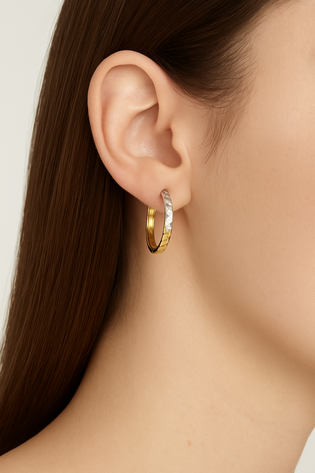 Aros Argolla Bicolor Oro 18K Mujer