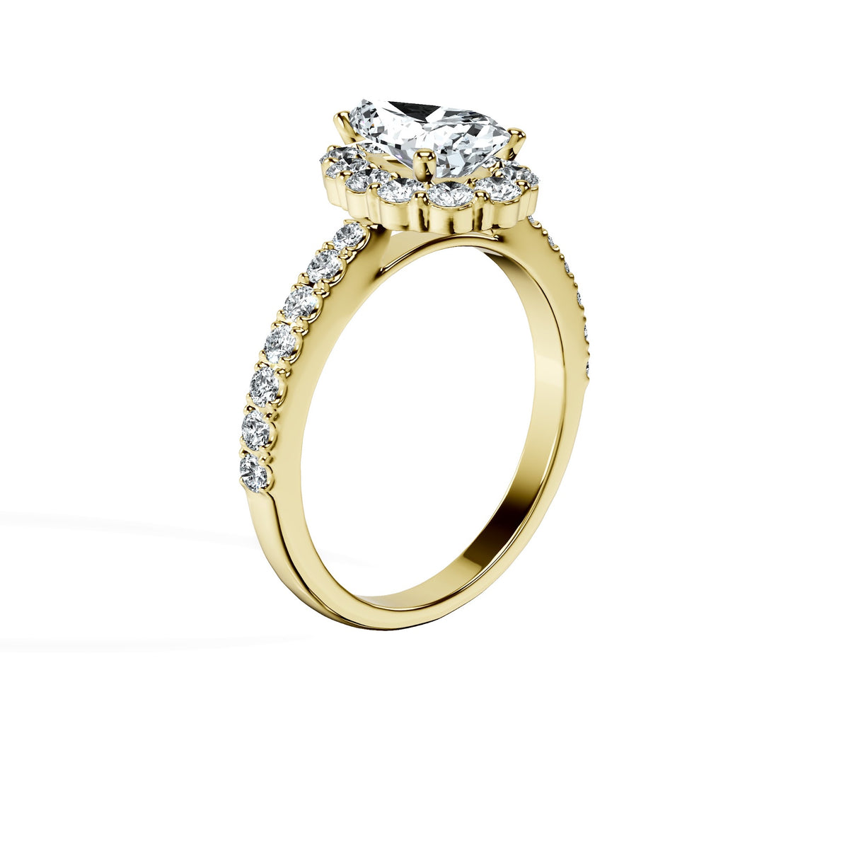 Anillo De Compromiso Halo Diamante Floral Hal-008 Oro Amarillo 18K Pera 0.45 Diamante Cultivado en Laboratorio
