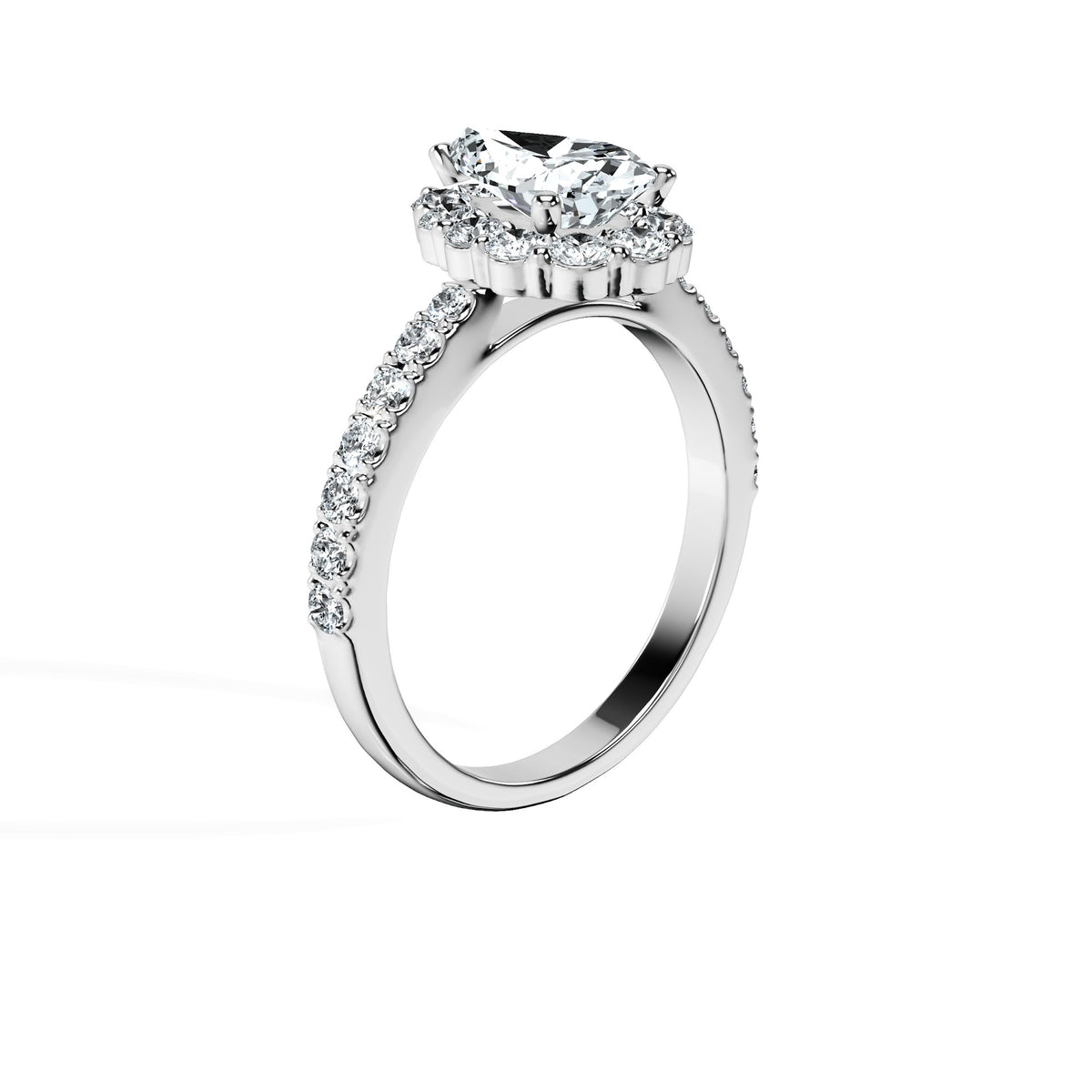 Anillo De Compromiso Halo Diamante Floral Hal-008 Oro Blanco 18K Pera 0.35 Diamante Cultivado en Laboratorio