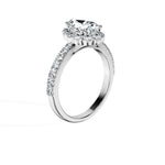 Anillo De Compromiso Halo Diamante Floral Hal-008 Platino Pera 0.4 Diamante Cultivado en Laboratorio