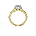 Anillo De Compromiso Halo Diamante Floral Hal-008 Oro Amarillo 18K Esmeralda 0.15 Diamante Cultivado en Laboratorio