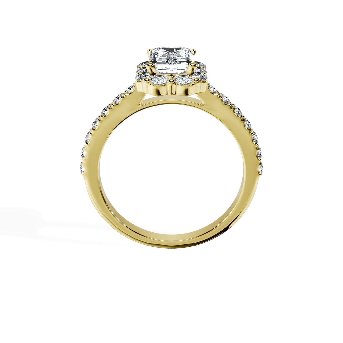 Anillo De Compromiso Halo Diamante Floral Hal-008 Oro Amarillo 18K Esmeralda 0.25 Diamante Cultivado en Laboratorio