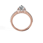 Anillo De Compromiso Halo Diamante Floral Hal-008 Oro Rosado 18K Pera 0.4 Diamante Cultivado en Laboratorio
