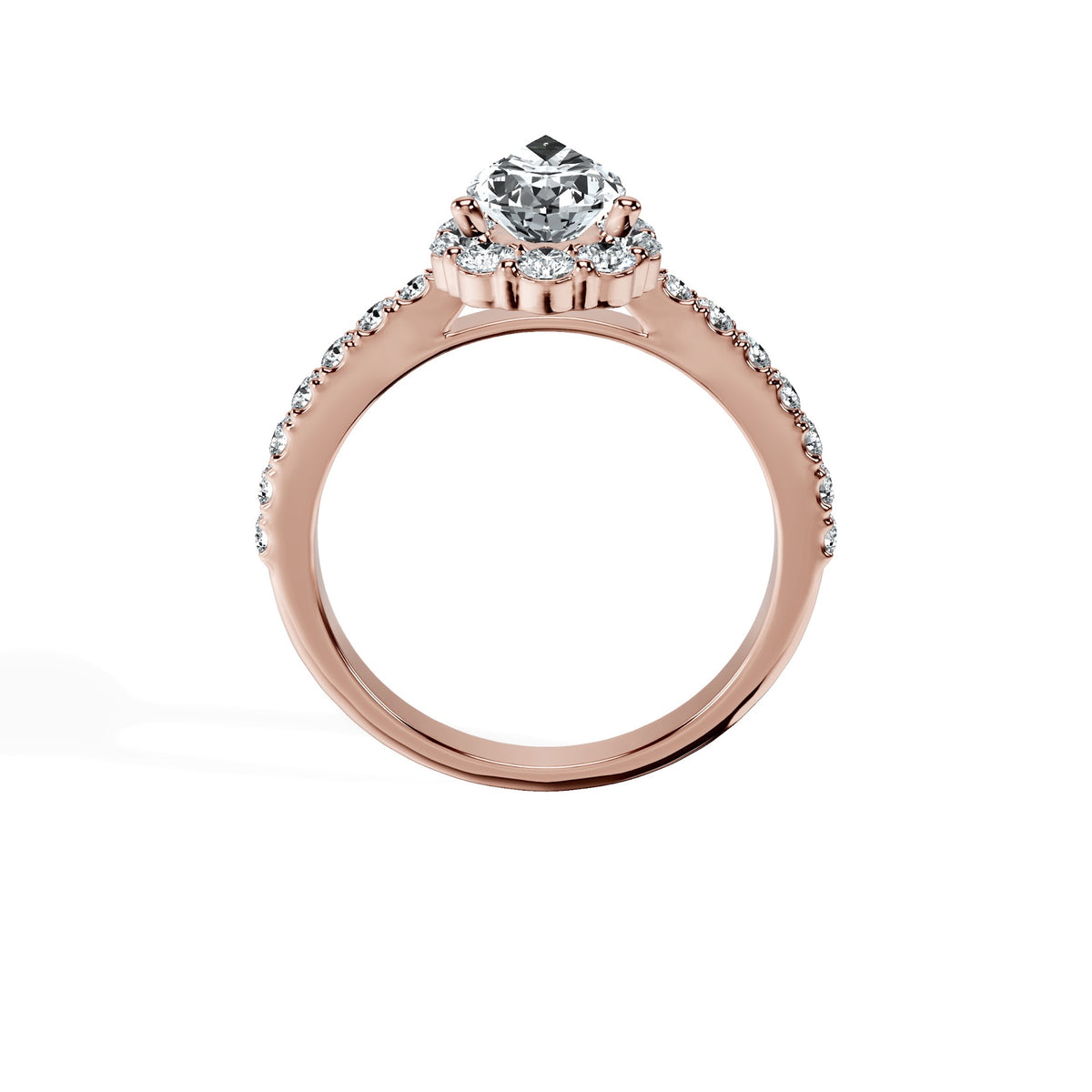 Anillo De Compromiso Halo Diamante Floral Hal-008 Oro Rosado 18K Pera 0.4 Diamante Cultivado en Laboratorio