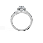 Anillo De Compromiso Halo Diamante Floral Hal-008 Oro Blanco 18K Oval 0.2 Diamante Cultivado en Laboratorio