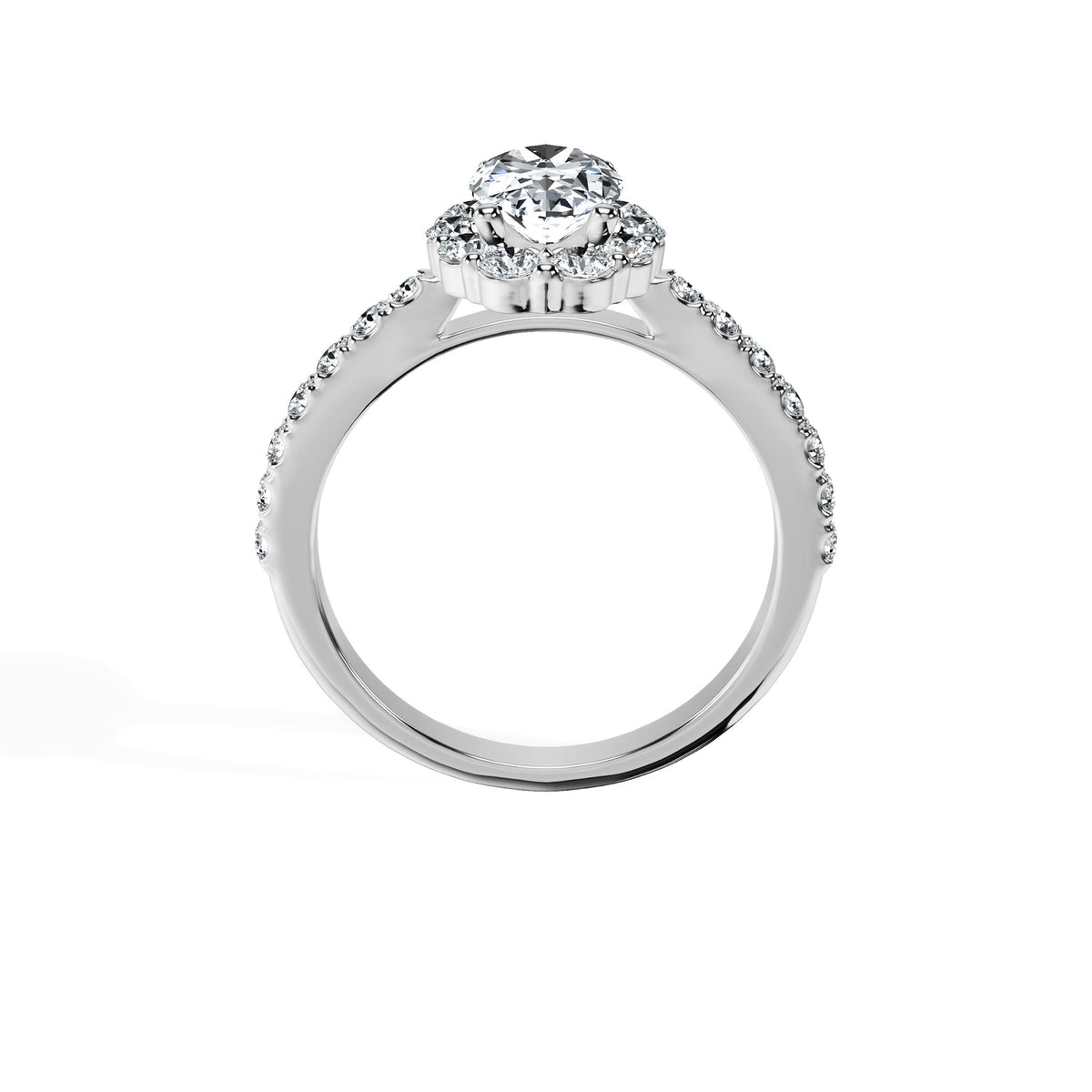 Anillo De Compromiso Halo Diamante Floral Hal-008 Oro Blanco 18K Oval 0.2 Diamante Cultivado en Laboratorio