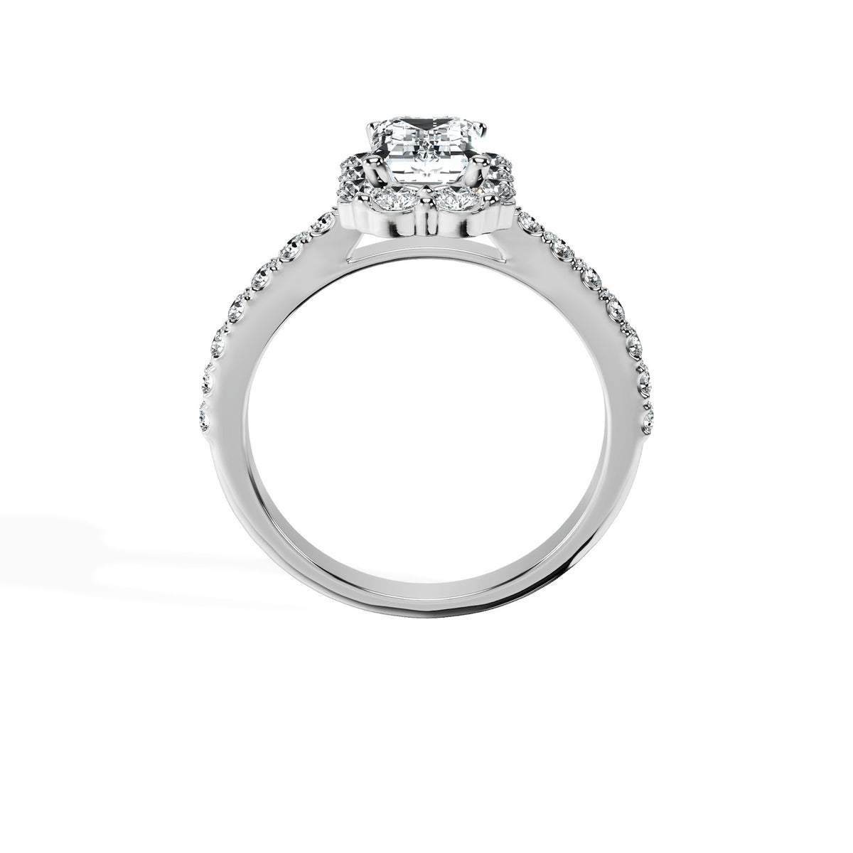 Anillo De Compromiso Halo Diamante Floral Hal-008 Platino Esmeralda 0.35 Diamante Cultivado en Laboratorio