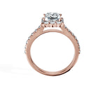 Anillo De Compromiso Halo Diamante Floral Hal-008 Oro Rosado 18K Princesa 0.45 Diamante Cultivado en Laboratorio