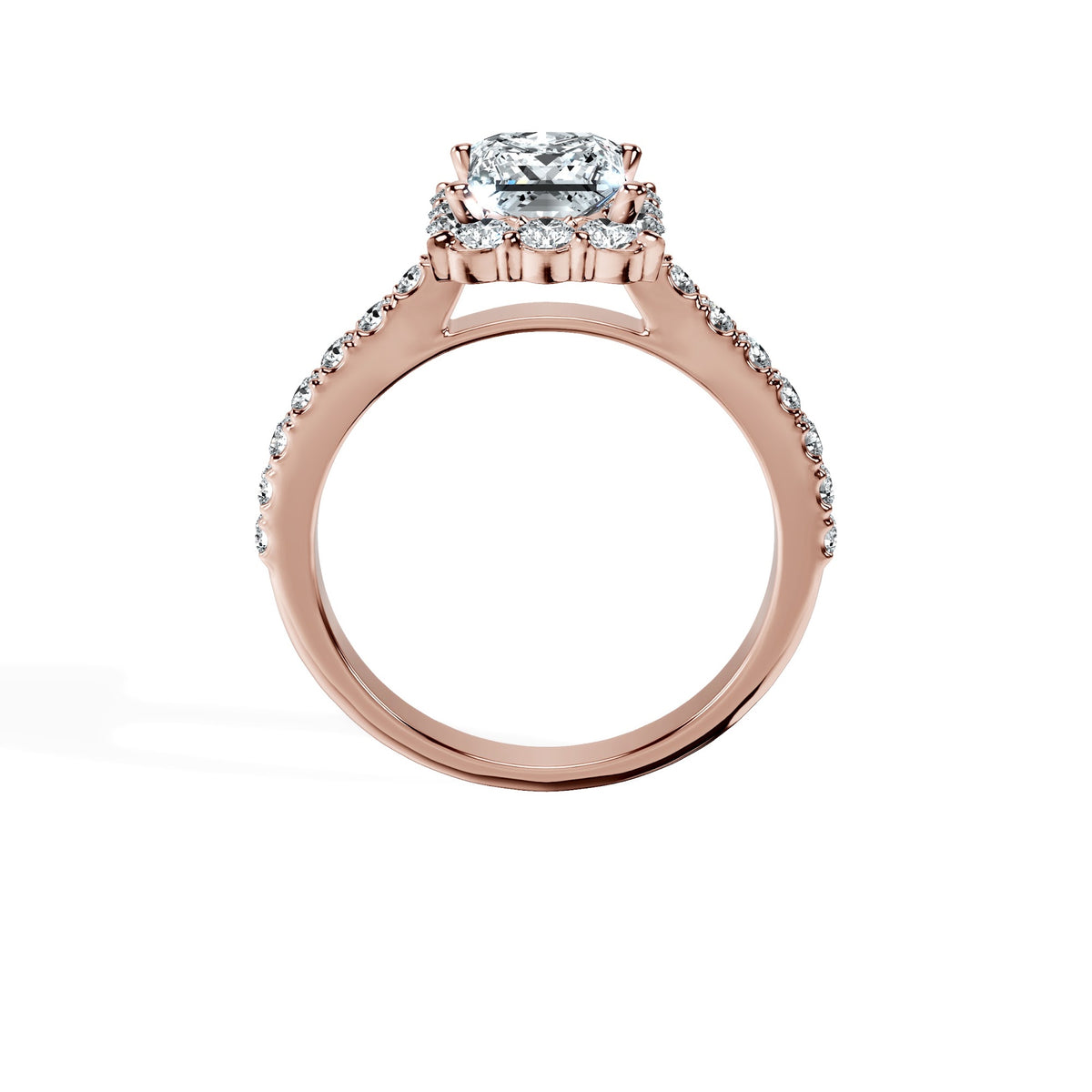 Anillo De Compromiso Halo Diamante Floral Hal-008 Oro Rosado 18K Princesa 0.35 Diamante Cultivado en Laboratorio