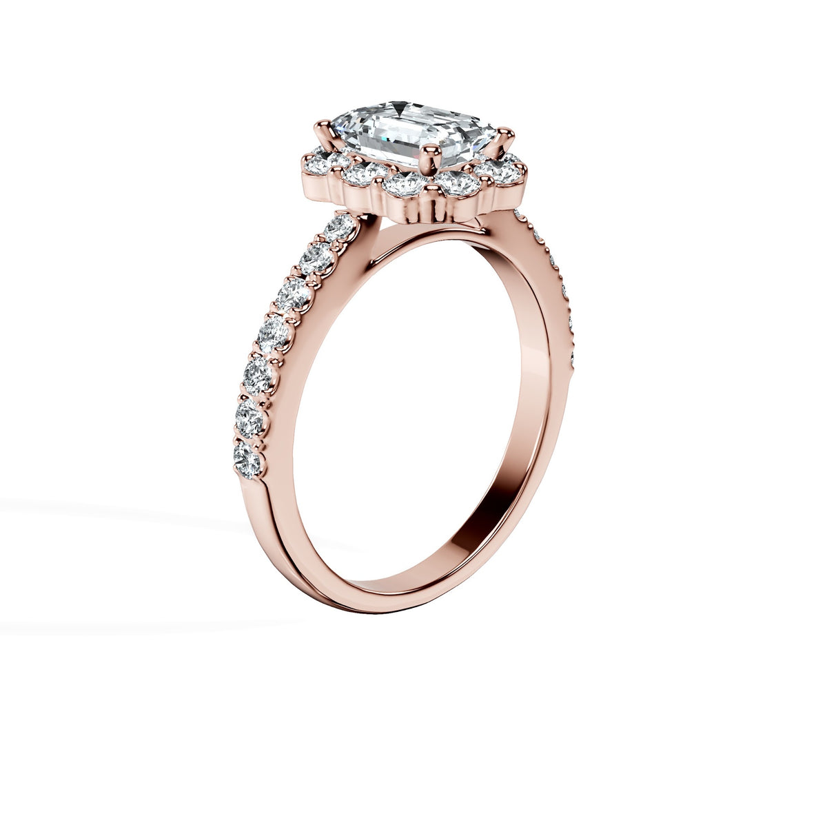 Anillo De Compromiso Halo Diamante Floral Hal-008 Oro Rosado 18K Esmeralda 0.45 Diamante Cultivado en Laboratorio