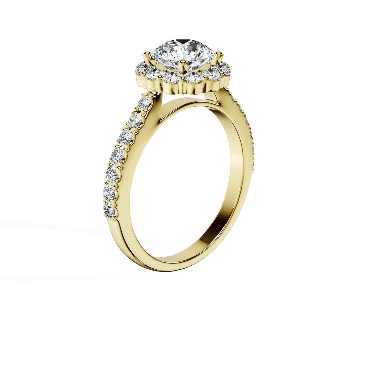 Anillo De Compromiso Halo Diamante Floral Hal-008 Oro Amarillo 18K Redondo 0.15 Diamante Cultivado en Laboratorio