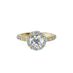Anillo De Compromiso Halo Diamante Floral Hal-008 Oro Amarillo 18K Redondo 0.45 Diamante Cultivado en Laboratorio