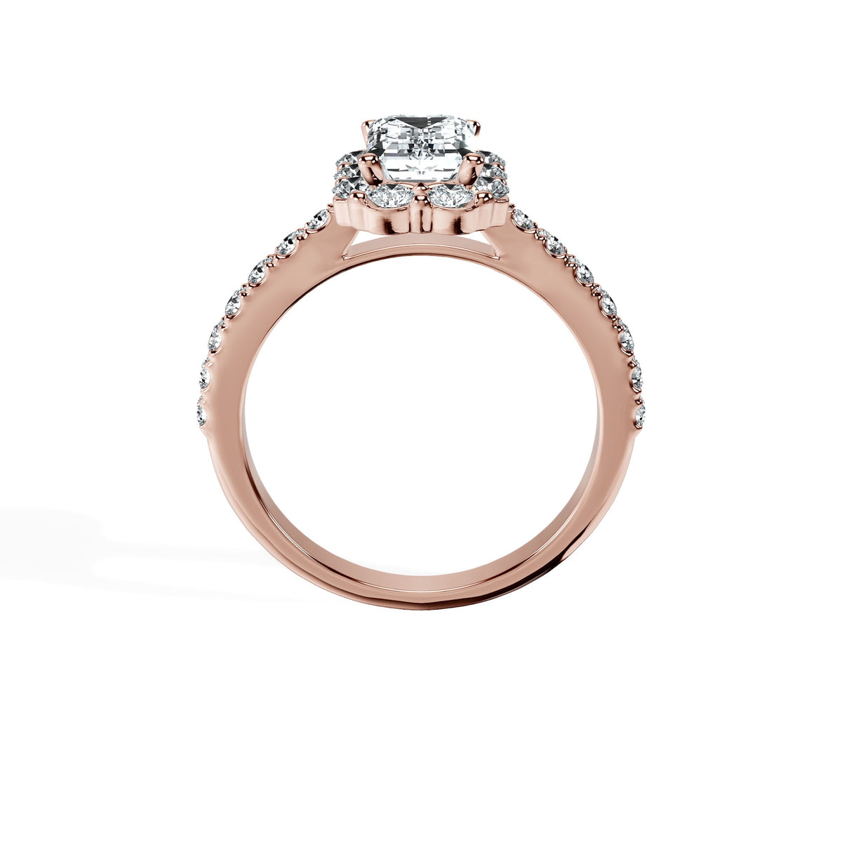 Anillo De Compromiso Halo Diamante Floral Hal-008 Oro Rosado 18K Esmeralda 0.45 Diamante Cultivado en Laboratorio