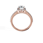 Anillo De Compromiso Halo Diamante Floral Hal-008 Oro Rosado 18K Esmeralda 0.35 Diamante Cultivado en Laboratorio