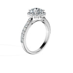 Anillo De Compromiso Halo Diamante Floral Hal-008 Oro Blanco 18K Cojin 0.2 Diamante Cultivado en Laboratorio