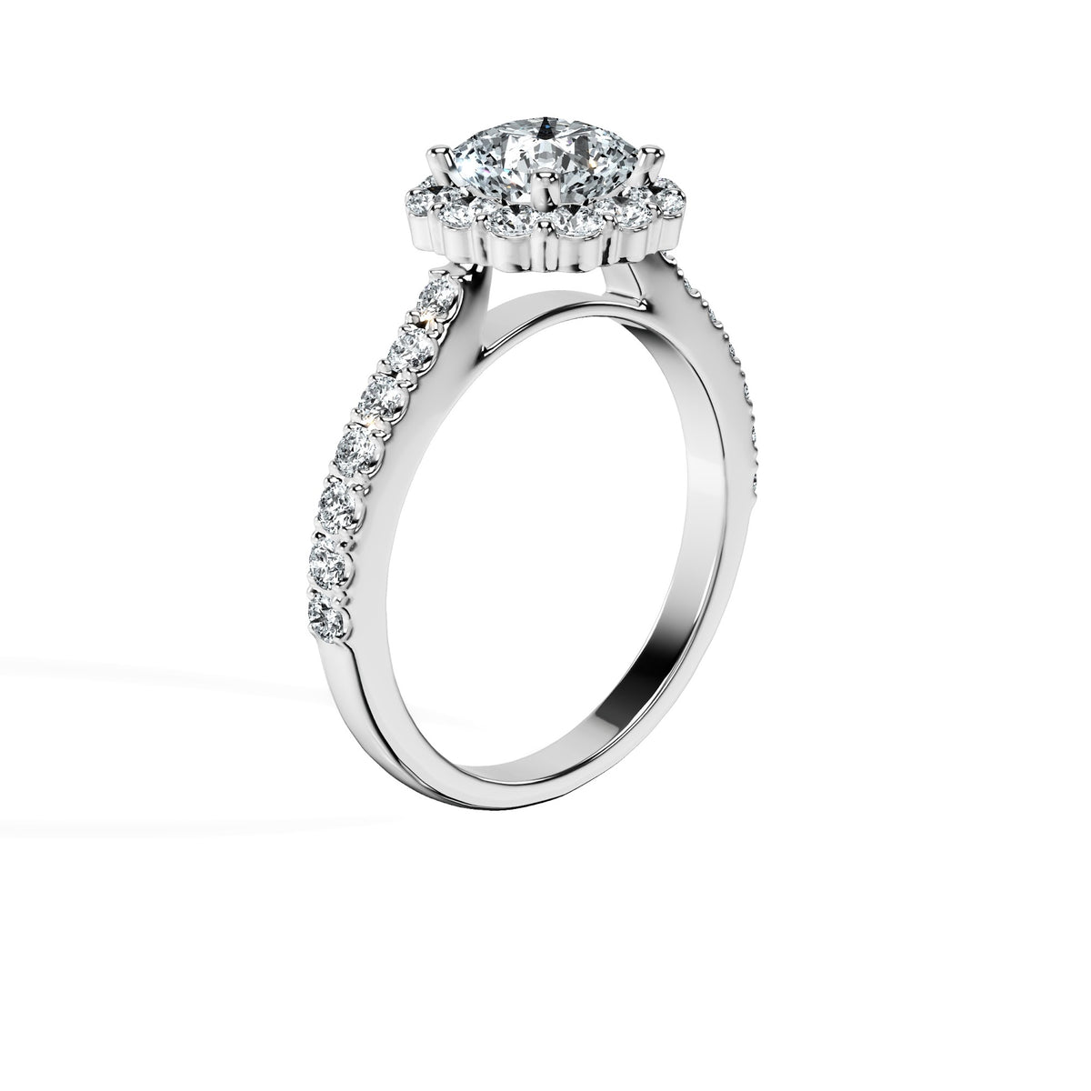 Anillo De Compromiso Halo Diamante Floral Hal-008 Platino Cojin 0.35 Diamante Cultivado en Laboratorio