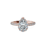 Anillo De Compromiso Halo Diamante Floral Hal-008 Oro Rosado 18K Pera 0.4 Diamante Cultivado en Laboratorio