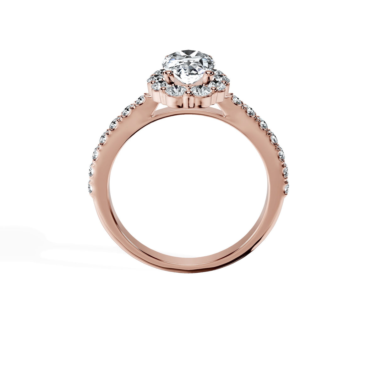 Anillo De Compromiso Halo Diamante Floral Hal-008 Oro Rosado 18K Oval 0.5 Diamante Natural