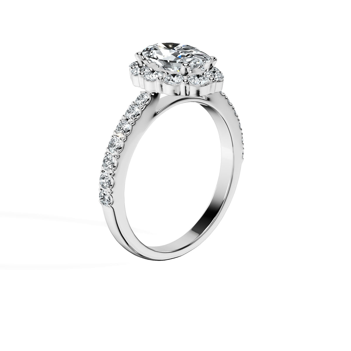 Anillo De Compromiso Halo Diamante Floral Hal-008 Oro Blanco 18K Oval 0.25 Diamante Cultivado en Laboratorio