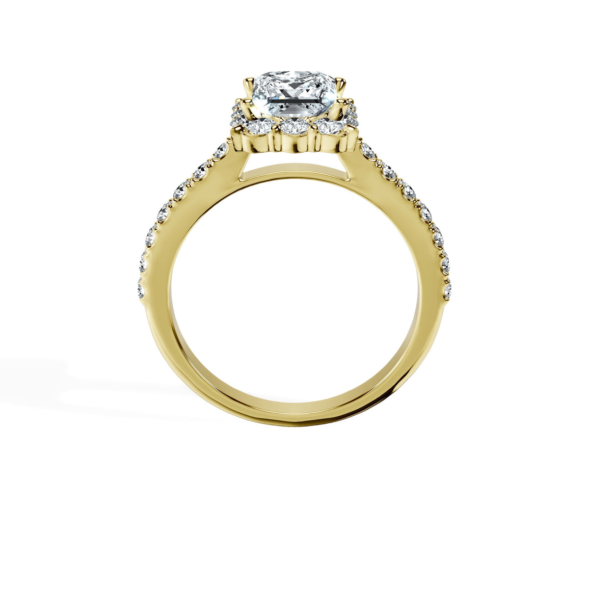 Anillo De Compromiso Halo Diamante Floral Hal-008 Oro Amarillo 18K Princesa 0.25 Diamante Cultivado en Laboratorio