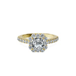 Anillo De Compromiso Halo Diamante Floral Hal-008 Oro Amarillo 18K Asscher 0.4 Diamante Cultivado en Laboratorio