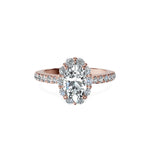 Anillo De Compromiso Halo Diamante Floral Hal-008 Oro Rosado 18K Oval 0.35 Diamante Cultivado en Laboratorio