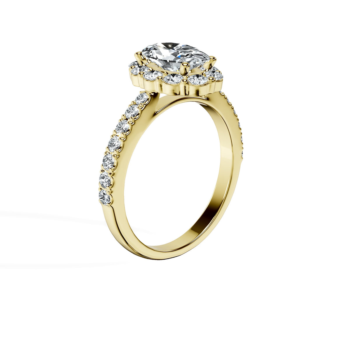Anillo De Compromiso Halo Diamante Floral Hal-008 Oro Amarillo 18K Oval 0.2 Diamante Cultivado en Laboratorio