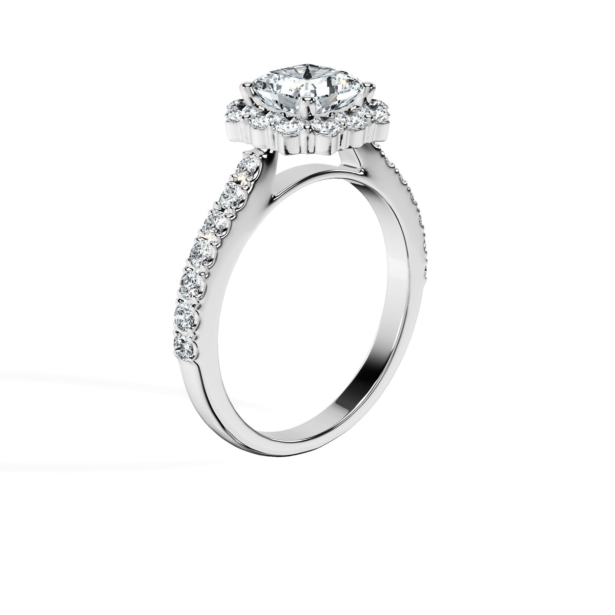 Anillo De Compromiso Halo Diamante Floral Hal-008 Platino Radiante 0.45 Diamante Cultivado en Laboratorio