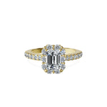 Anillo De Compromiso Halo Diamante Floral Hal-008 Oro Rosado 18K Esmeralda 0.5 Diamante Natural