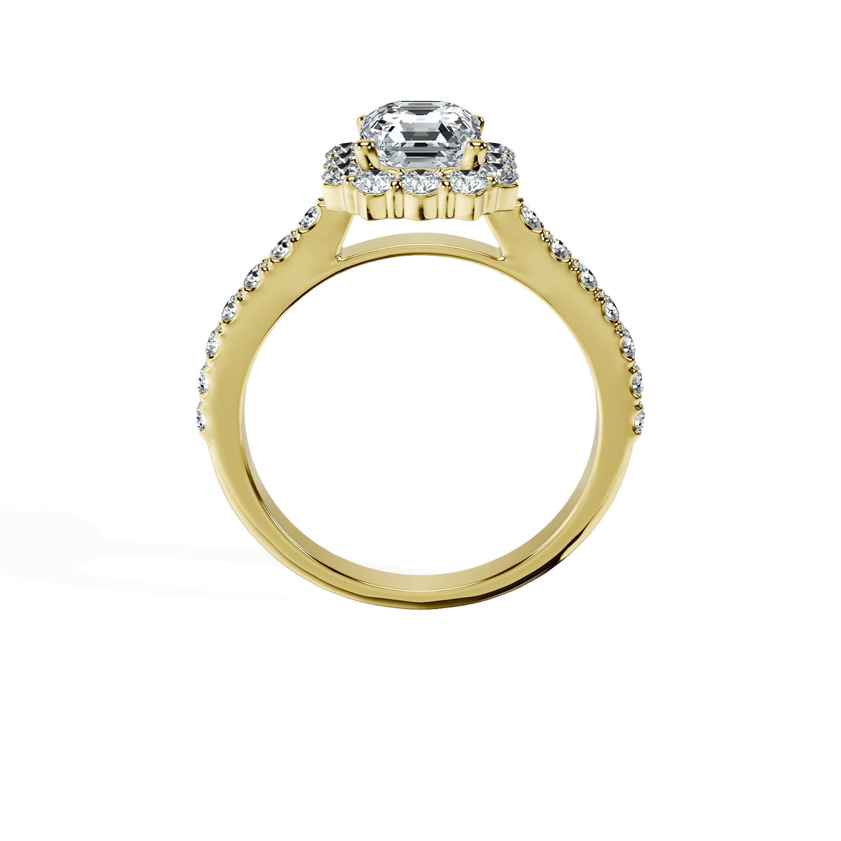 Anillo De Compromiso Halo Diamante Floral Hal-008 Oro Amarillo 18K Asscher 0.45 Diamante Cultivado en Laboratorio