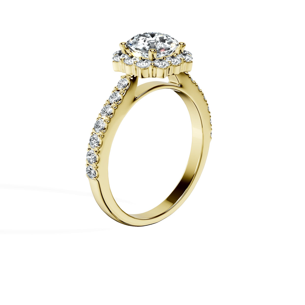 Anillo De Compromiso Halo Diamante Floral Hal-008 Oro Amarillo 18K Asscher 0.5 Diamante Natural